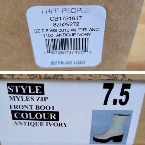 Free People Myles Antique Ivory Zip Front Platform Leather Ankle Boots - 7.5 - Picture 9 of 9
